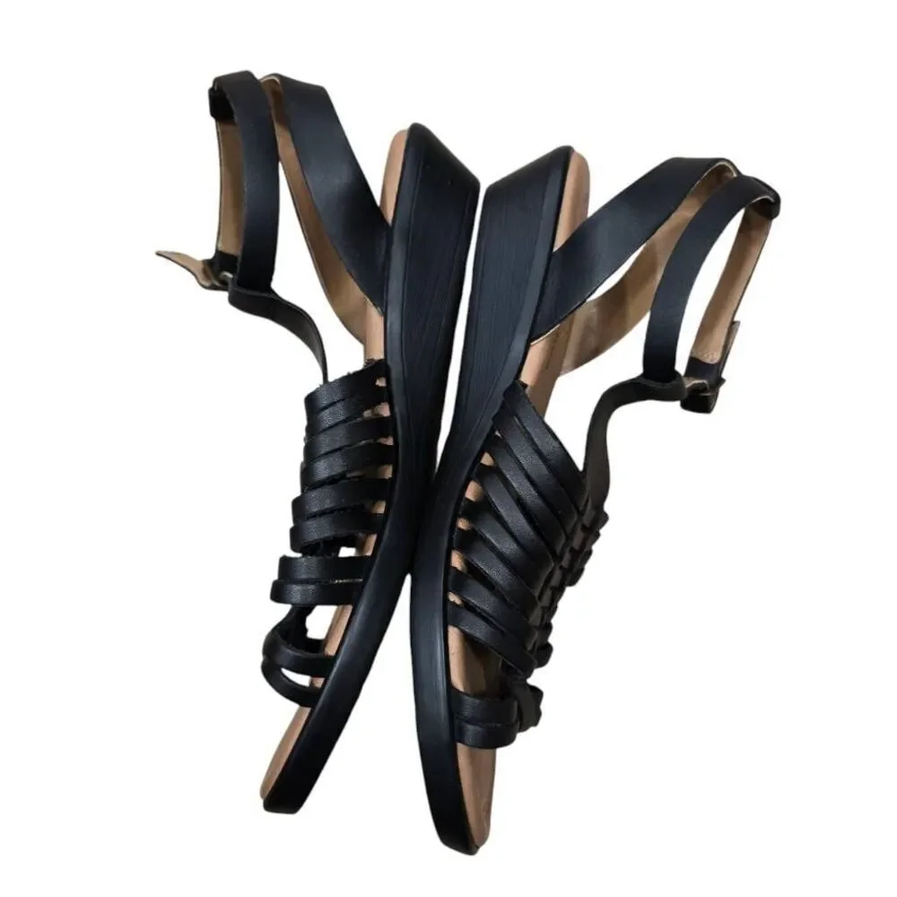 Comfortiva Strappy Sandals Women 7W Black Leather Pillowtop Memory Foam Open Toe